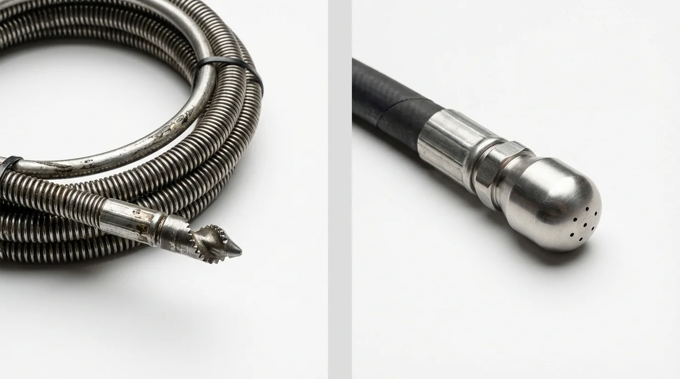 Drain snake cable and hydro jetting nozzle used for drain cleaning in Nellysford, VA