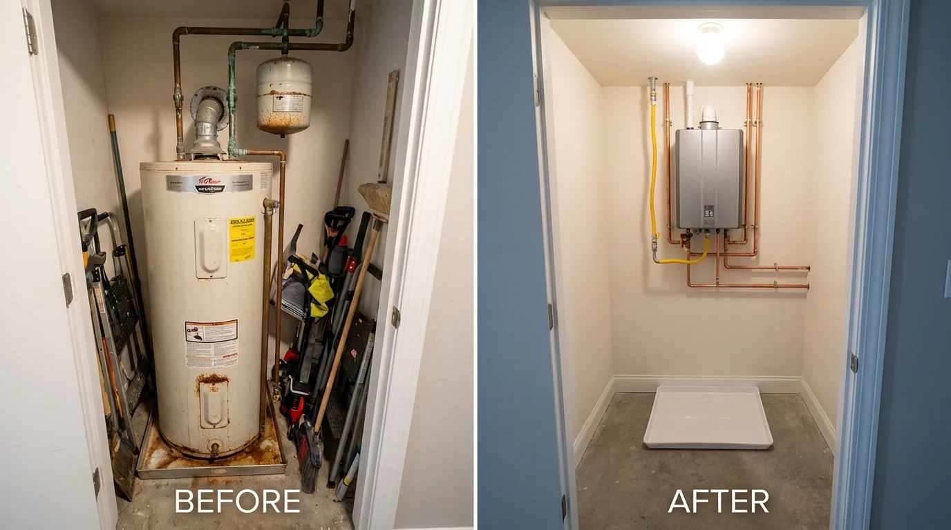 Tank water heater versus wall-mounted tankless unit comparison for Nellysford, VA homeowners