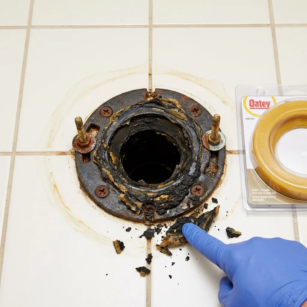 Failed wax ring showing water seepage at the base of a toilet in a Nellysford, VA home